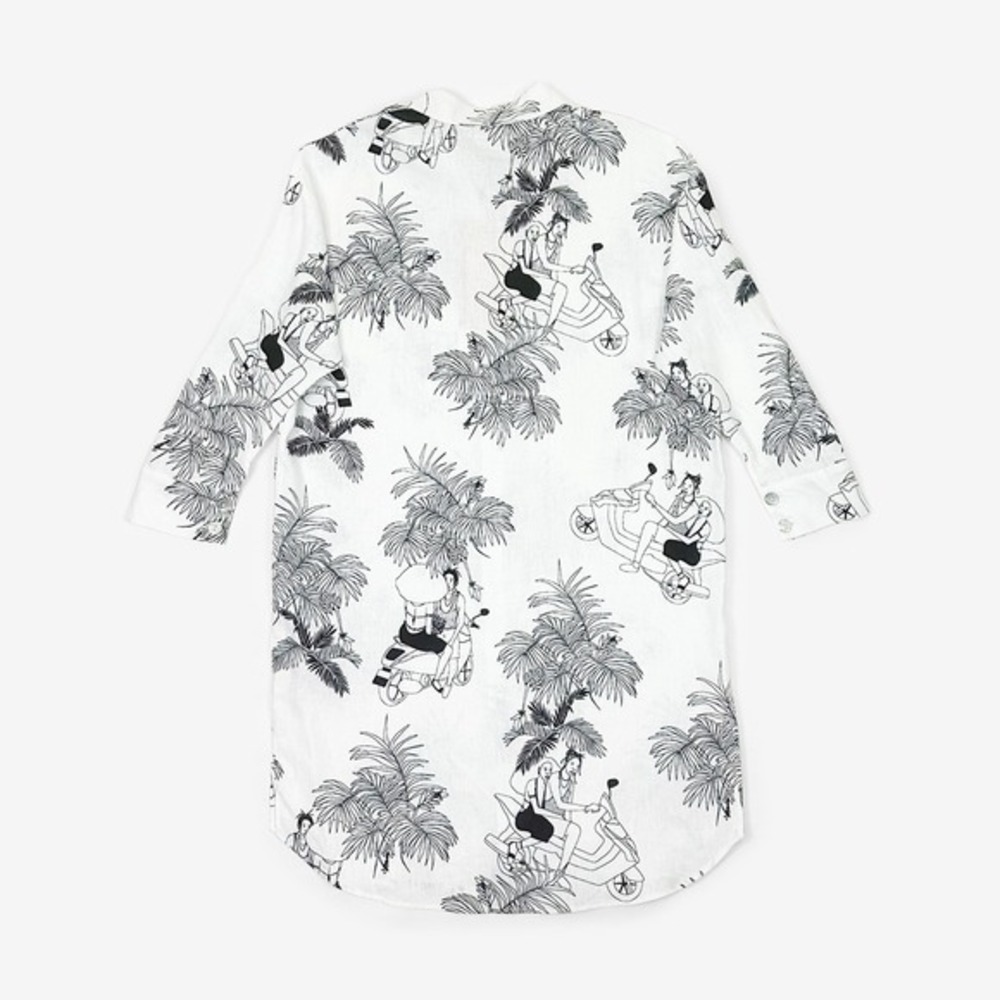 Farm Rio x Mayara Ferrao Moto Love Shirt Size M Off-White Linen Longline Resort - Picture 5 of 12
